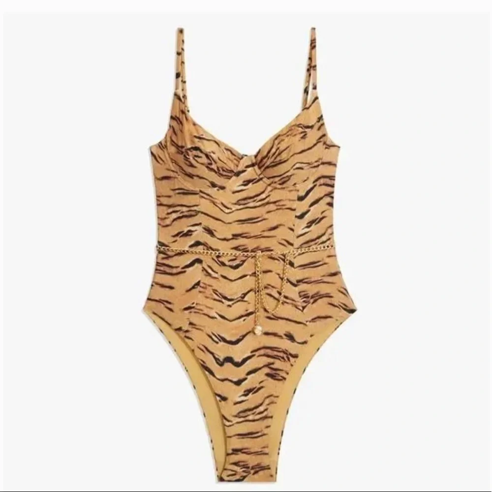 WeWoreWhat Danielle One Piece Tan Tiger Print Bernstein Revolve Shopbop - Picture 5 of 8